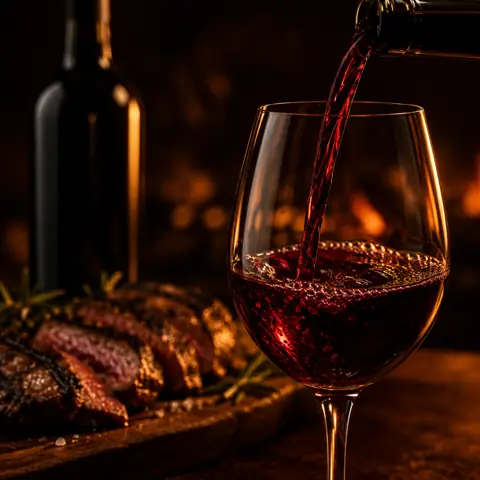 Vinho tinto sendo servido na taça